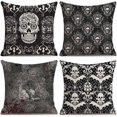 thumbnail image 1 of Juego de 4 fundas de almohada vintage con diseño de calavera y flores de Halloween, funda de almohada cuadrada para decoración del hogar, funda de cojín para sofá 18,7, 1 of 3