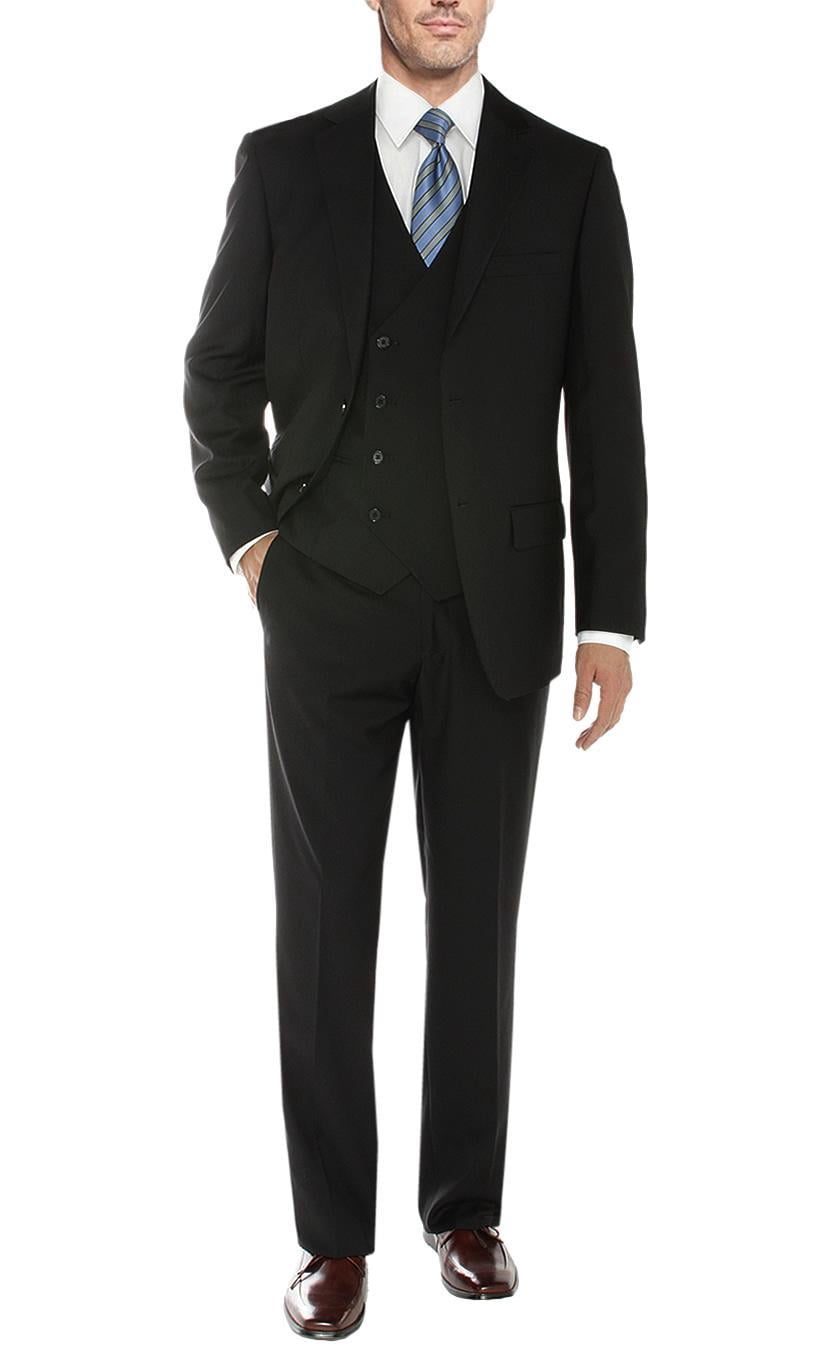 Side Vented Online special Discounted Sale Pleated Pants Vested Suits 3 Piece Regular Fit Black,Ash main image 0