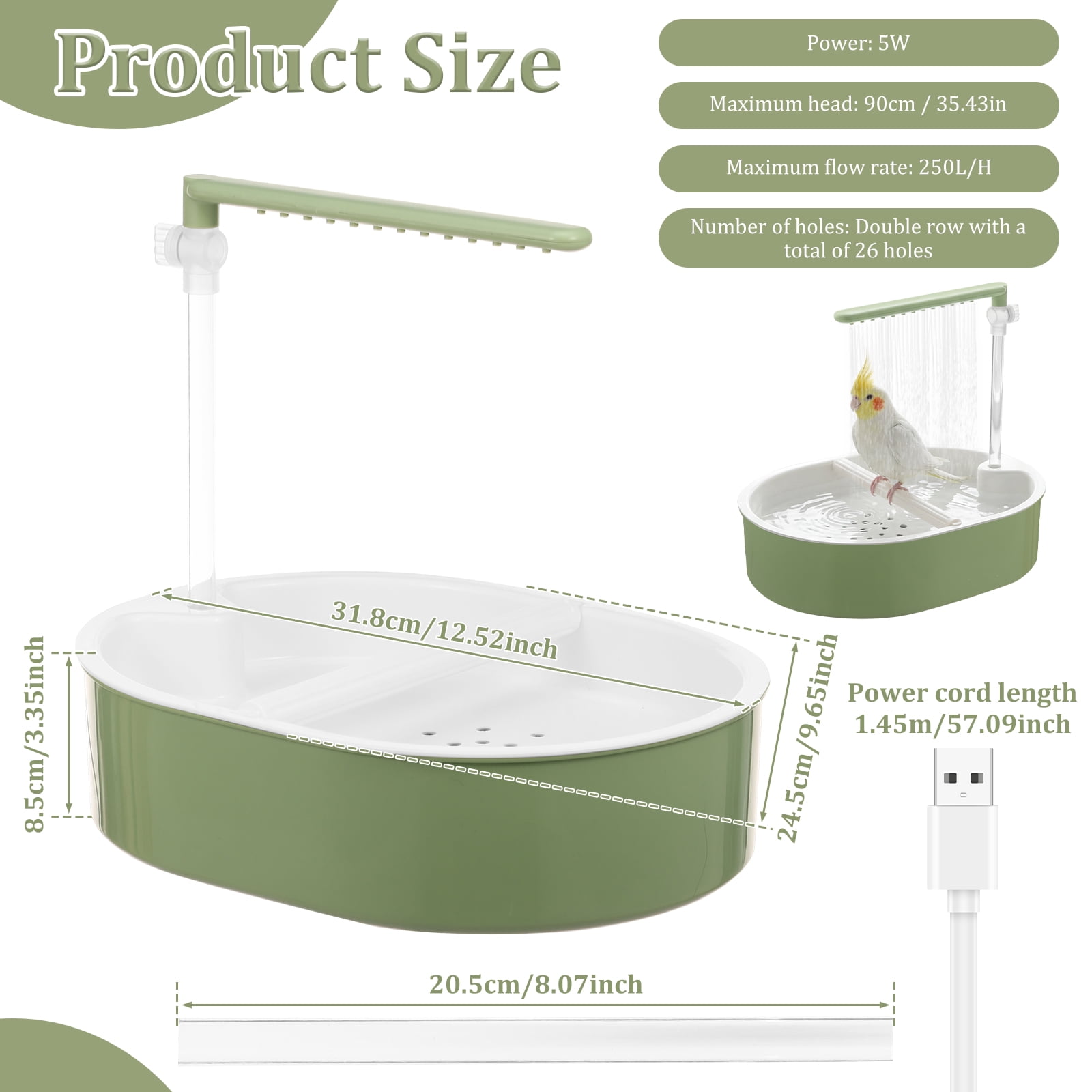 Threns Parrot Bathtub Bird Automatic Bath Shower,Large Bird Shower Fountain Indoor Bathtub with Running Water for Pet Birds, African Grey, Cockatiel, Conure, Budgie