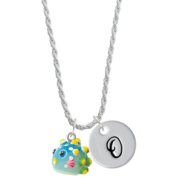 Delight Jewelry Resin Blowfish Silvertone Script Initial Disc - O - Charm Necklace, 20"+3"