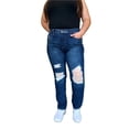thumbnail image 2 of Womens High Waist Rigid Straight Leg Jeans Heavy Destroyed Denim Raw Hem Durable Edgy Look Flattering Fit Versatile, 2 of 15