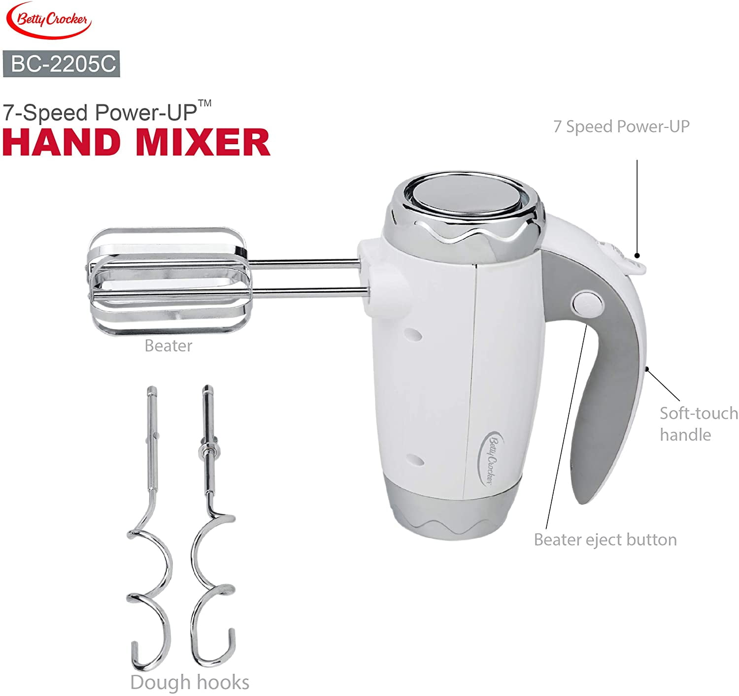 7-Speed Power Up Hand Mixer, White, BC-2205C