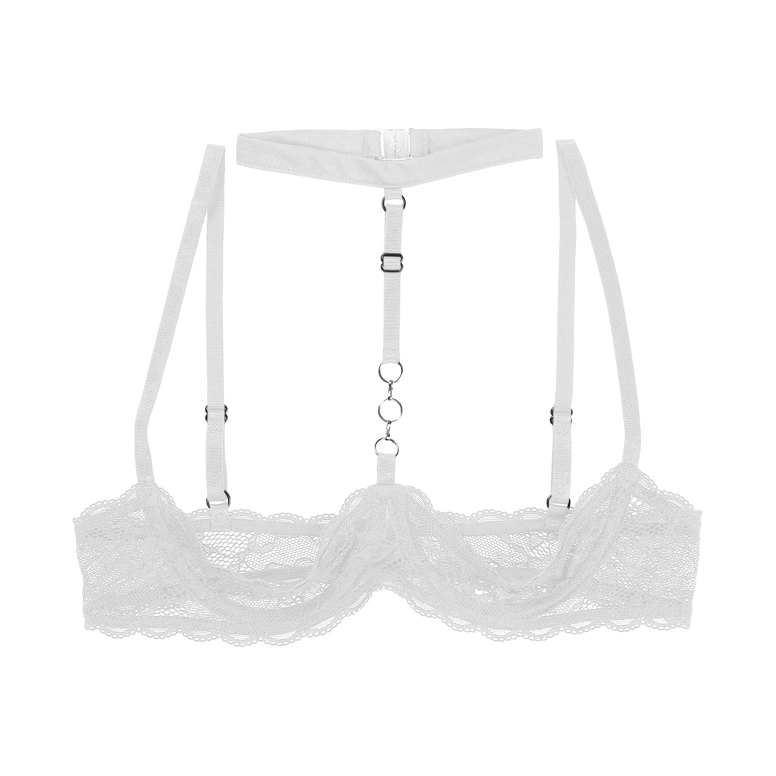 CHICTRY Womens Sheer Lace 1/4 Cups Bra Tops Open Cups Underwire Push Up  Brassiere Lingerie White XL 