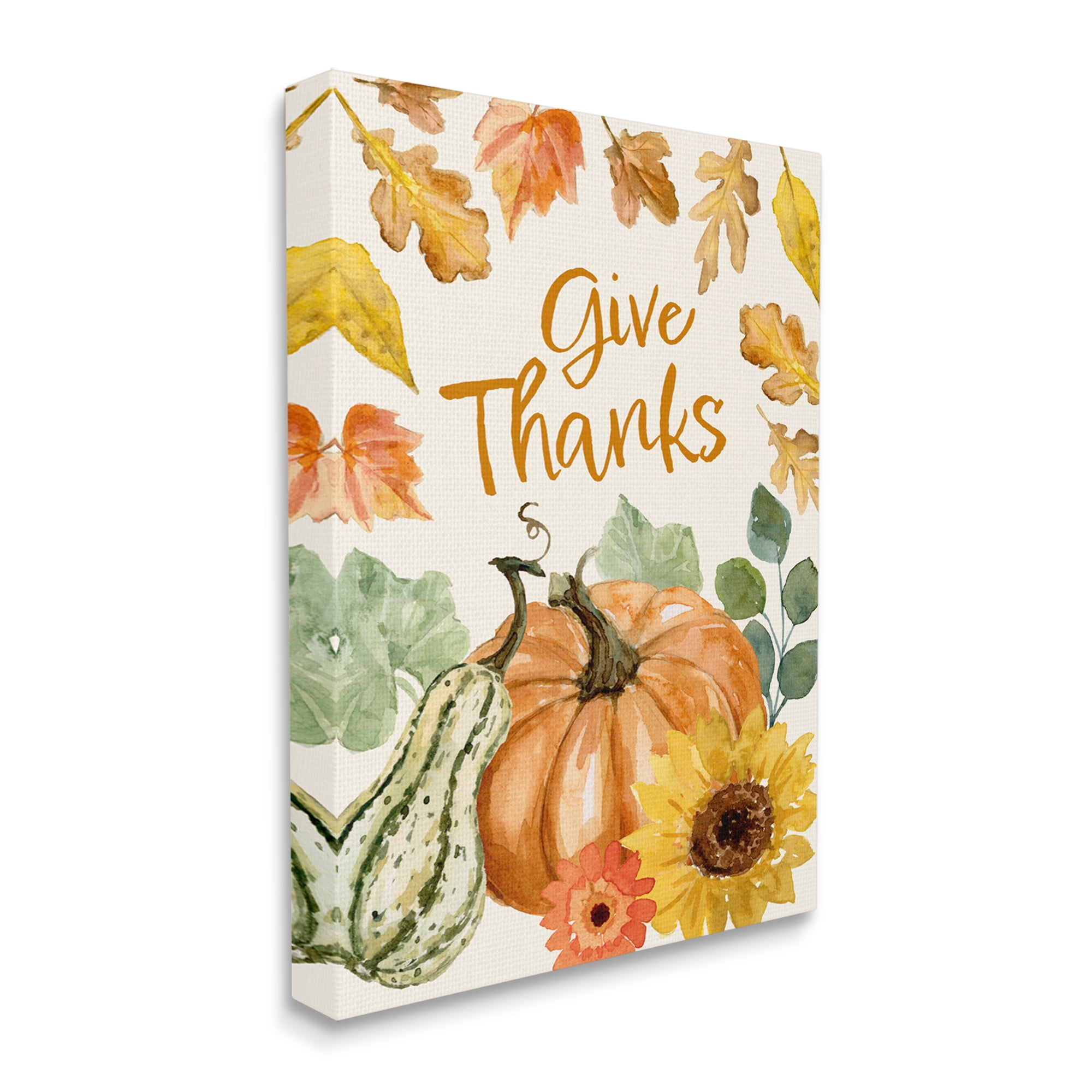 Give Thanks Harvest Gourds Leaves Autumnal Border Botanical & Floral Graphic Art Gallery-Wrapped Canvas Print Wall Art