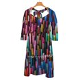 thumbnail image 3 of Multicolored Watercolor Stripes Pattern Sweet Elegant Dress Women Korean Kawaii Square Collar Dress Multicolor Colors Pattern, 3 of 4