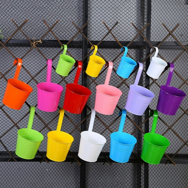 Hanging Flower Pot Sturdy Natural Style Iron Exquisite Metal Bucket for Balcony