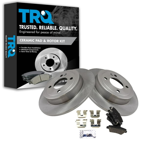 TRQ Rear Brake Pad & Rotor Kit Brake Pads Brake Rotor Ceramic Fits Select 2018-2019 Hyundai Accent Kia Rio