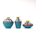 thumbnail image 2 of Handcrafted Teal Green Terracotta Pots for Home Decor - Set of 3 - Warli Hand Painting, 2 of 3