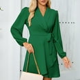 thumbnail image 3 of Robe d'Été Unie pour Femmes - Manches Élégantes et Ourlet à Revers, 3 of 8