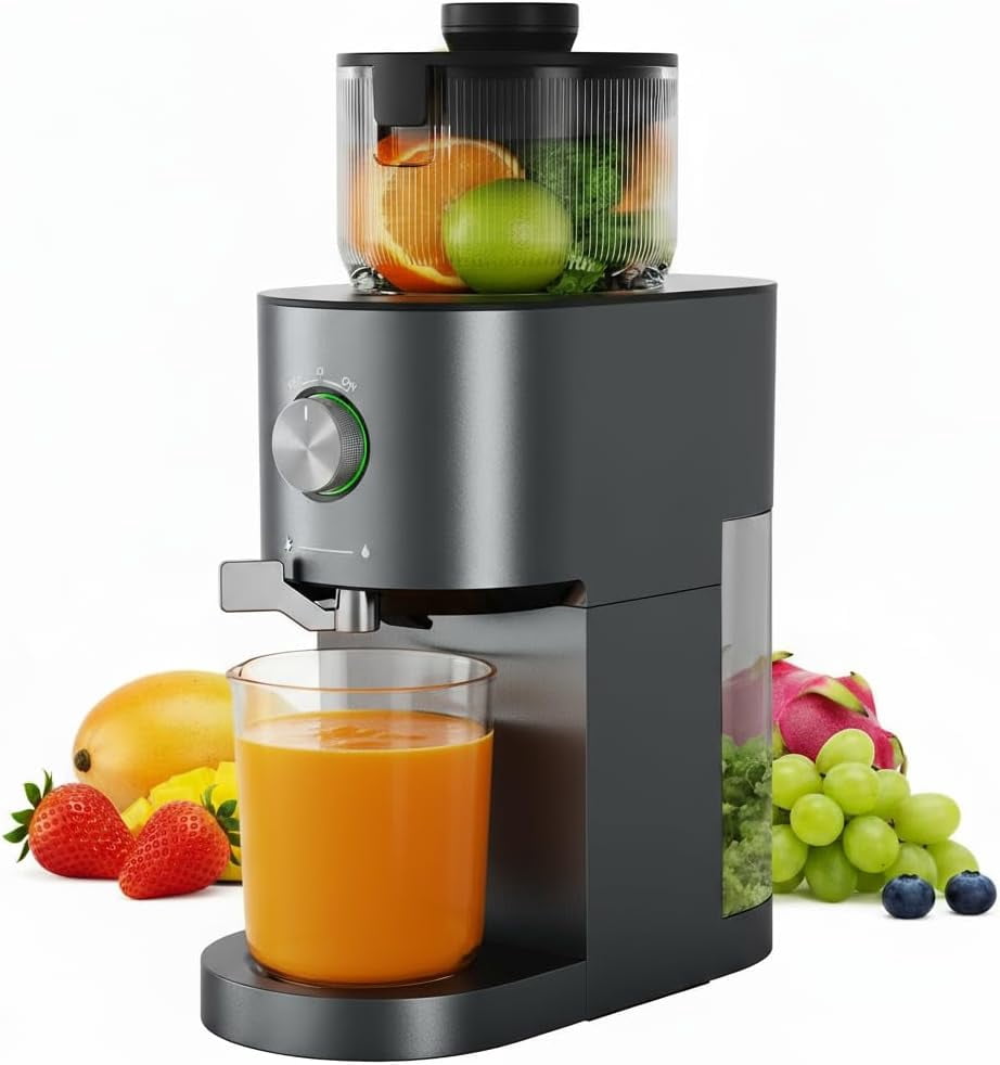 Slow Masticating Cold Press Juicer Machines, High Juice Yield, Self-Feeding with 5.4” Large Chute for Whole Vegetables & Fruits, Reverse Function