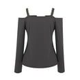 thumbnail image 4 of AXXD Womens Sweatshirts Trendy Basic Summer 2024 Ladies V Neck Casual T-Shirts Long Sleeve Pullover Blouse Tops, 4 of 5