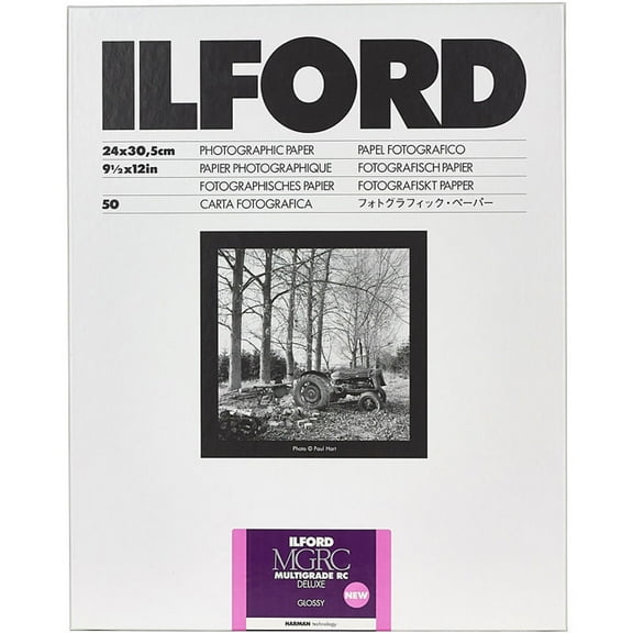 Ilford Multigrade V RC Deluxe Glossy Surface Black & White Photo Paper, 190gsm, 9.5x12", 50 Sheets