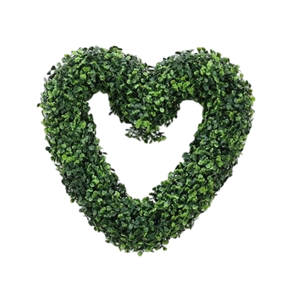 21 Inch Artificial Boxwood Heart Wreath for Front Door - Greenery Farmhouse Hanging Decor for Wall, Window, Porch - Valentine's Day, Spring, Mother's Day Indoor Outdoor Romantic Decoration