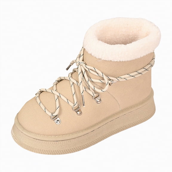 CAICJ98 Winter Boots for Women Warm Lined Mid Calf Boots Waterproof Hiking Shoes Fashion Women's Snow Boots (Beige,Size 6)