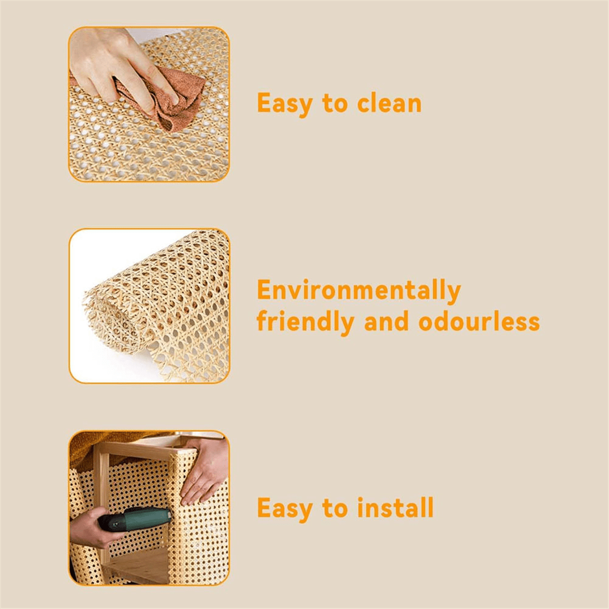 16-Inch Wide Natural Rattan Webbing 40-Inch Long (3.3 Ft.) Rattan Webbing Rolls for Furniture,Chairs, Cabinets,Ceilings