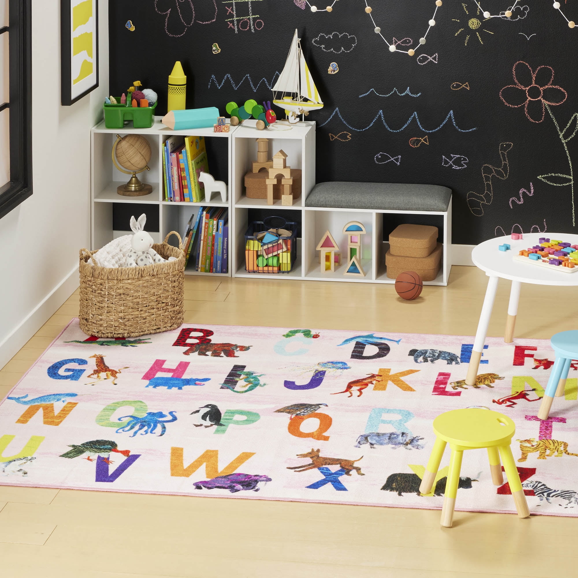 Eric Carle Elementary Pink Alphabet Kids Area Rug Pink/Blue, 6'6"x9'5" Rectangle