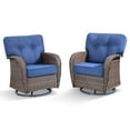thumbnail image 3 of POCASSY Swivel Patio Chairs Set of 2, Wide Backrest Outdoor Swivel Glider Rocking Chairs with All Weather Brown Wicker with Comfort 5" Thick Cushion for Porch Balcony, Blue Cushion, 3 of 11