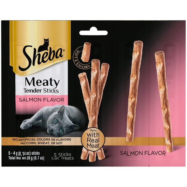 SHEBA Meaty Tender Sticks Soft Cat Treats Salmon Flavor, (5) 0.14 oz