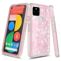 Google Pixel 4a with 5G Case (For 5G Version ONLY), Rosebono Graphic Design Shockproof Impact Resistant Protective Full-Body Rugged Clear Hybrid Bumper Case for Google Pixel 4a with 5G (Pink Shell)