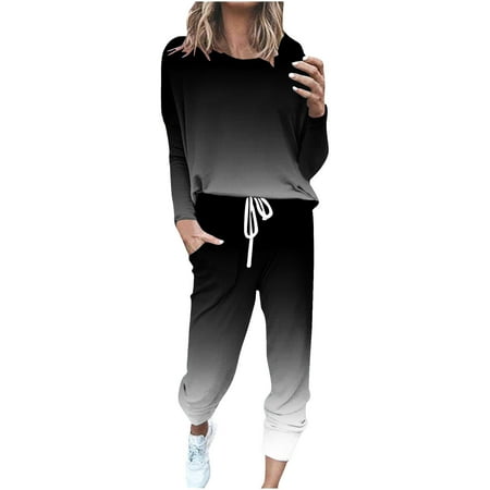 Enjoytime Matching Sets Women Clothing Gradient Long Sleeve Crewneck Sweatshirts Long Pants 2 Piece Outfit Plus Size Fall Fashion Sweat Suits