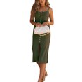 thumbnail image 4 of Robe Moulante Extensible pour Femme, Robe en Tricot Côtelé Ajustée à Col Rond pour Fête Vert Armée TTG, 4 of 8