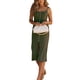 thumbnail image 1 of Vestido de punto acanalado verde militar elegante, sin mangas, espalda abierta, cuello redondo con detalle de botones y abertura para fiestas, clubes y bodas, talla L, 1 of 8