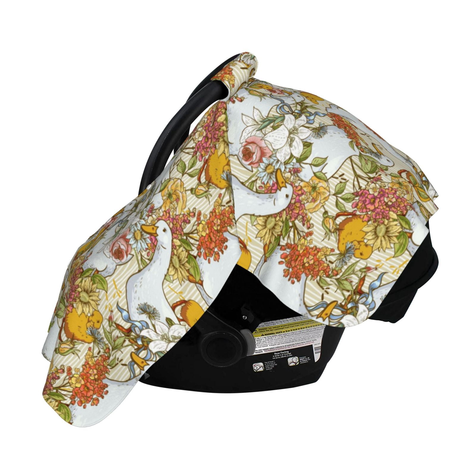 Naloa Ducks and Flowers Baby Car Seat Cover, Breathable Baby Carrier Cover, Multiuse Baby Carrier Cover & Nursing Breastfeeding Cover