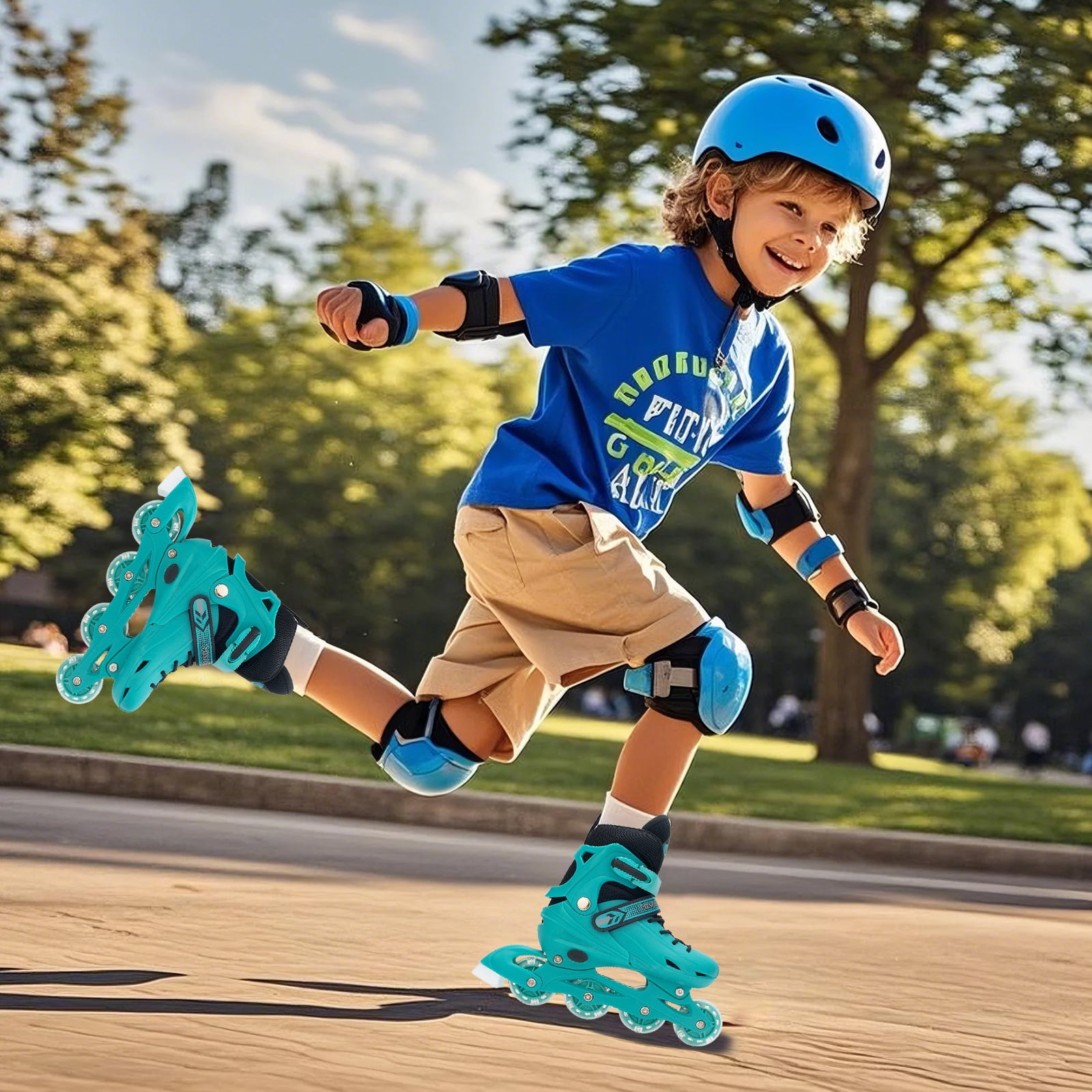 GIATUEE Adjustable Light up Kids Roller Skates for Boys Girls, Inline Skates with Bag, Pink(Medium)
