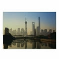 thumbnail image 1 of Landscape Cutting Board, Shanghai Skyline at Sunrise with Historical Waibaidu Bridge China Scenic Morning, Decorative Tempered Glass Cutting and Serving Board, Small Size, Blue Brown, by Ambesonne, 1 of 1