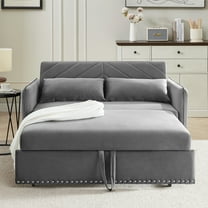 55" Convertible Sleeper Sofa Bed,3 in 1 Convertible Sleeper Loveseat with USB Ports,Modern Velvet Pull Out Sofa Bed with 2 Pillows and Rivet Design for Living Room Furniture,Gray
