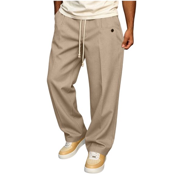 Gytharion Men's Straight Leg Drawstring Pants for Men Soild Color Casual Fashion Loose Trousers Elastic Waist Pants with Pockets