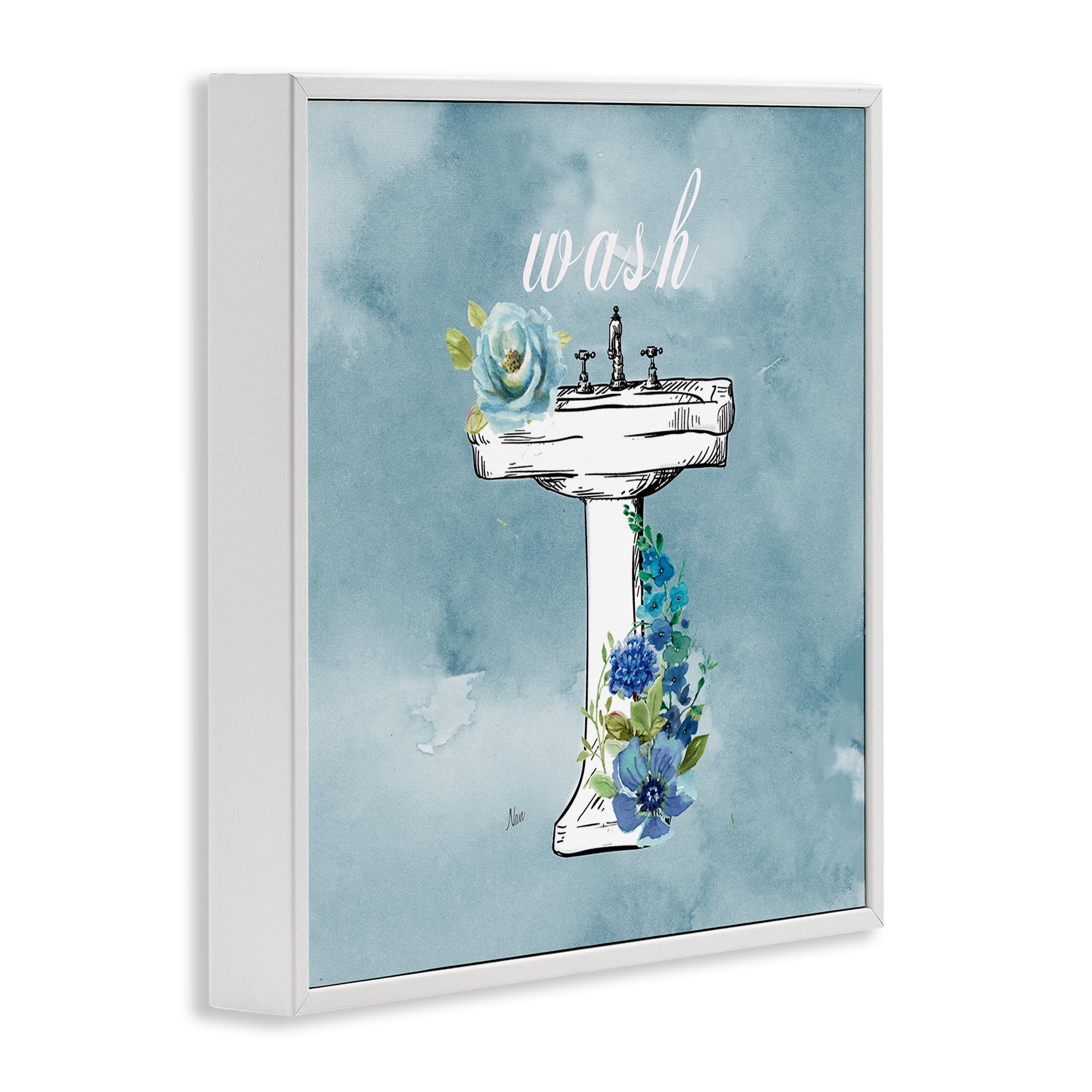 Stupell Industries Floral Bathroom Rules Wash White Framed Giclee Art, design by Nan
