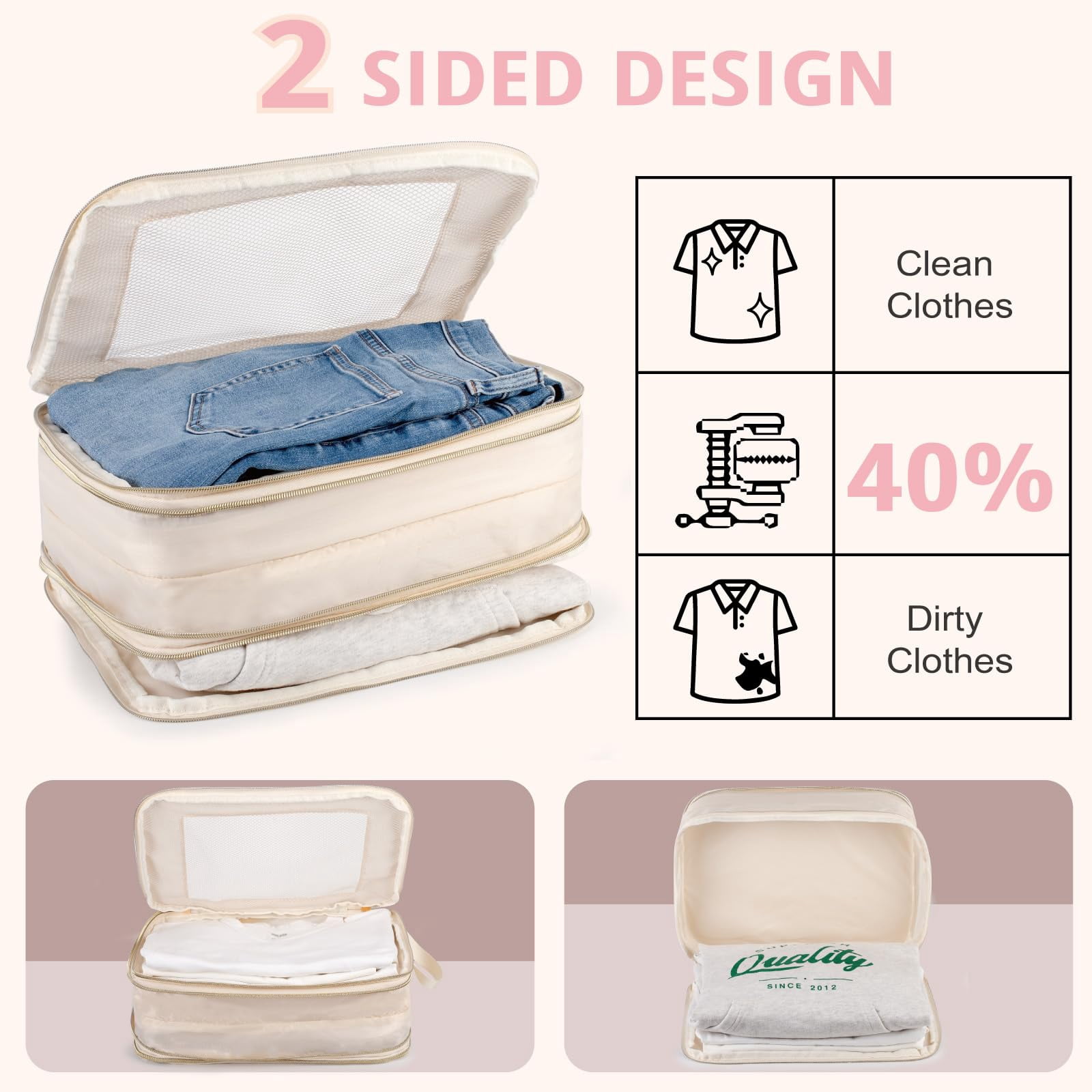 TRIPGEAR 3‑Set Double‑Deck Compression Packing Cubes, Lightweight Travel Luggage Organizer