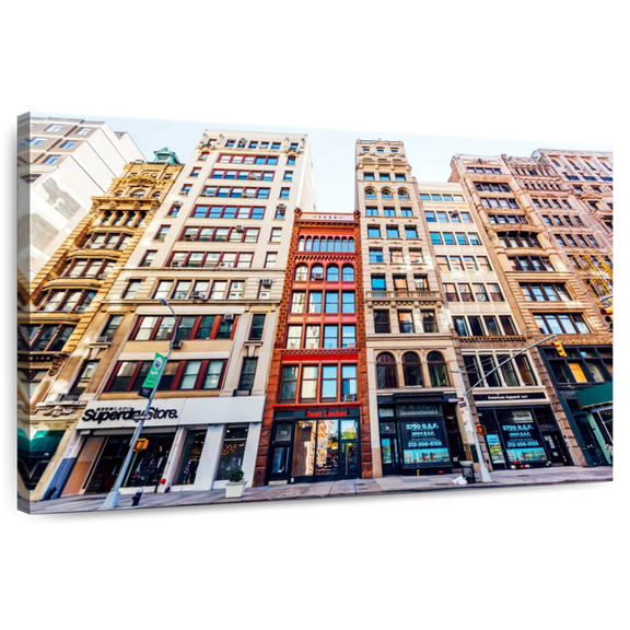 Elephant Stock Buildings In Tribeca Wall Art - Horizontal Canvas Wall Art - Living Room Wall Decor - Architecture Canvas - Beige And Brown Decor - 12" x 8"