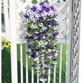 thumbnail image 4 of Lyacmy 2 Pcs Artificial Hanging Flowers for Outdoor Spring Decor, White Purple UV Resistant Fake Flower Petunias for Outdoor Garden Porch Patio Wedding Decor, 4 of 9
