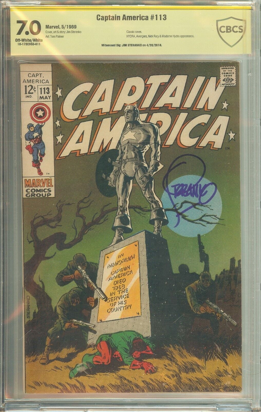 Captain America #113 CBCS 7.0 Signature Witnessed Jim Steranko