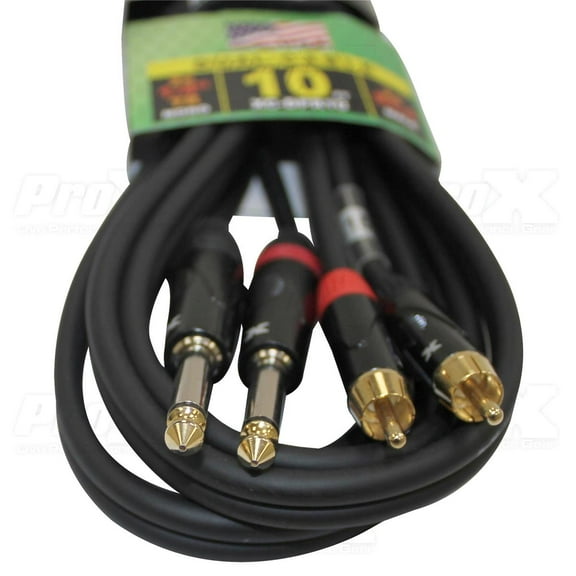 ProX XC-DPR10 10' Dual 1/4" TS-M to Dual RCA-M Unbalanced High Performance Audio Cable
