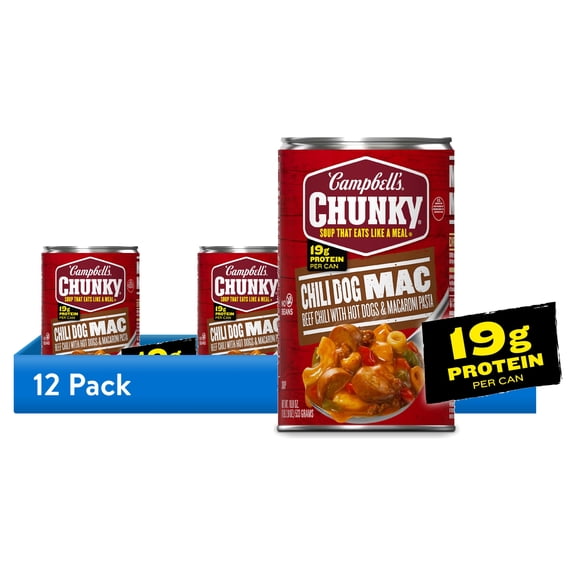 (12 pack) Campbell’s Chunky Chili Dog Mac Soup, 18.8 oz Can