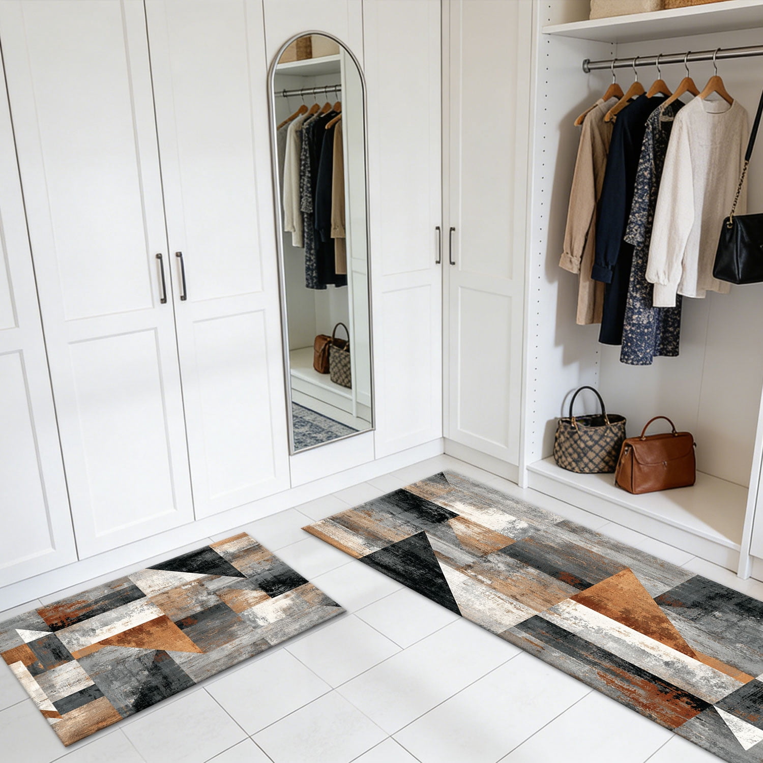 Three-Piece Kitchen Rug Set, Abstract Pattern Kitchen Hallway Rug, Soft And Comfortable, Suitable for Sinks, Floors, Entrances, Hallways, Bathrooms