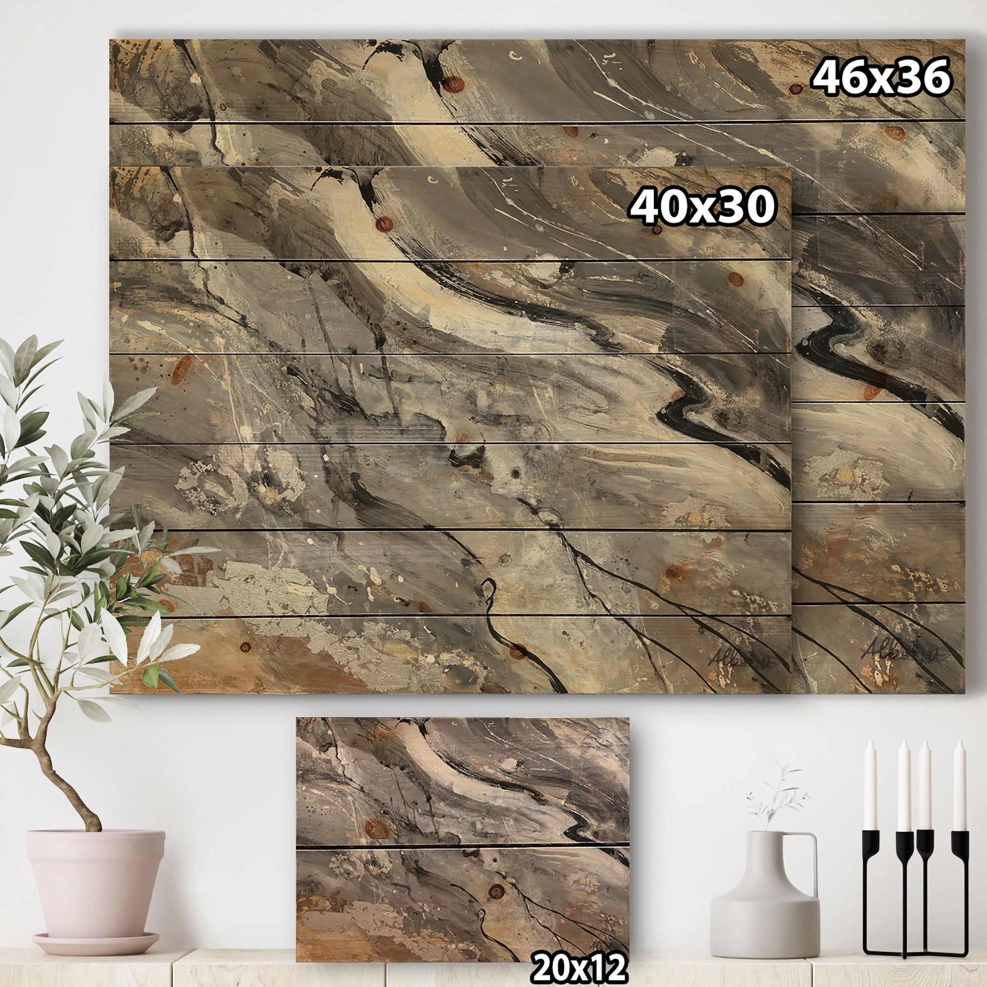 Designart 'Fire and Ice Minerals V' Modern & Contemporary Print on Natural Pine Wood