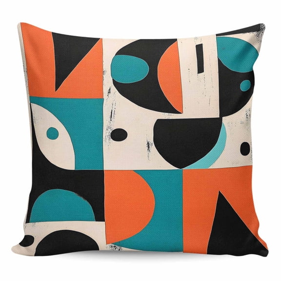 Throw Pillow Covers 18x18 Inch, Burnt Orange Teal Black Decorative Pillow Cases for Couch Sofa Bed, Modern Abstract Geometric Cotton Linen Square Home Decor Pillowcases with Hidden Zipper