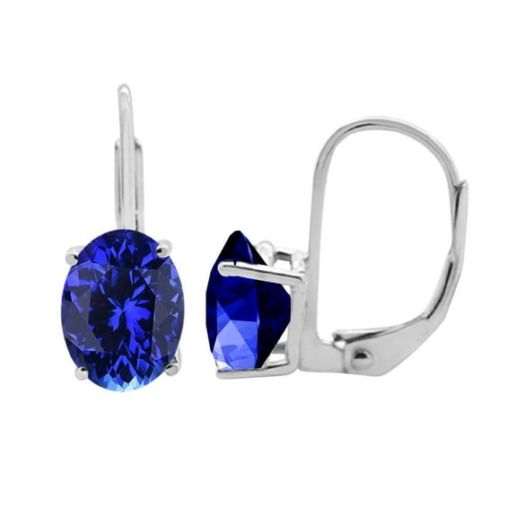 Mauli Jewels Ear Rings for Women 1.7 Carat 7x5MM Oval Created Tanzanite Leverback Earrings Carat 14K White Gold 4-prong