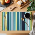 thumbnail image 2 of Blue Gray Stripe Placemats Set of 6, Modern Abstract Art Vertical Striped Placemats for Dining Table, Place Mats for Kitchen Tabletop, Waterproof Wipeable Dining Table Mats Set, 2 of 9