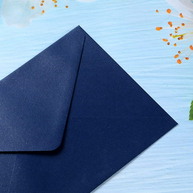 PONATIA 50 Pieces/Pack A7 Envelopes, 5.25 x 7.5'' Shiny Navy BlueEnvelopes  for Invitations Cards, Perfect For 5x7'' Wedding Invitation Cards