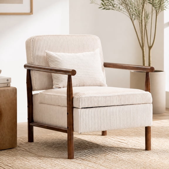 LEGAHOME Corduroy Accent Chair with Hidden Storage, Modern Antique White Arm Chair for Living Room with Solid Wood Frame, Comfy Armchair Reading Room for Corner