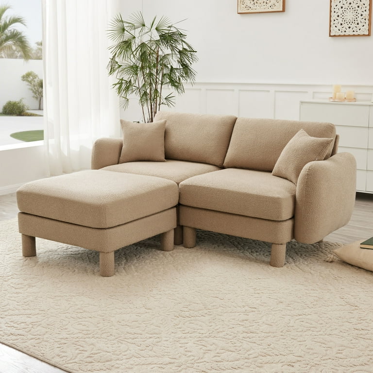 Boucle Fabric Loveseat Sofa with Shell Shaped Armrests and