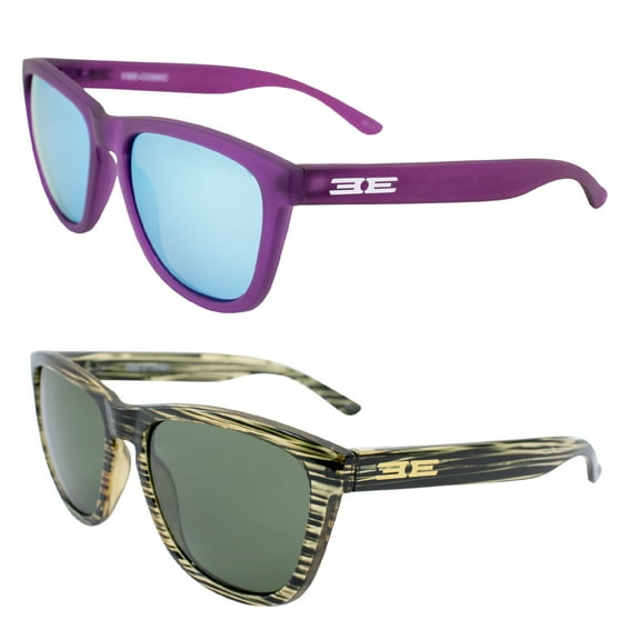Epoch Eyewear Vibe Polarized Sunglasses Women Men 2 Pairs Purple Frame w/Blue Mirror Lens & Green Frame w/Green Mirror Lens