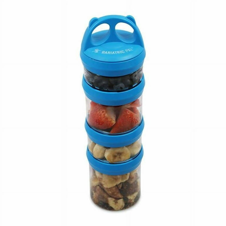 4 Compartment Twist Lock, Stackable, Leak-Proof, Food Storage, Snack Jars &  Portion Control Lunch Box by BariatricPal Color: Steel Blue 