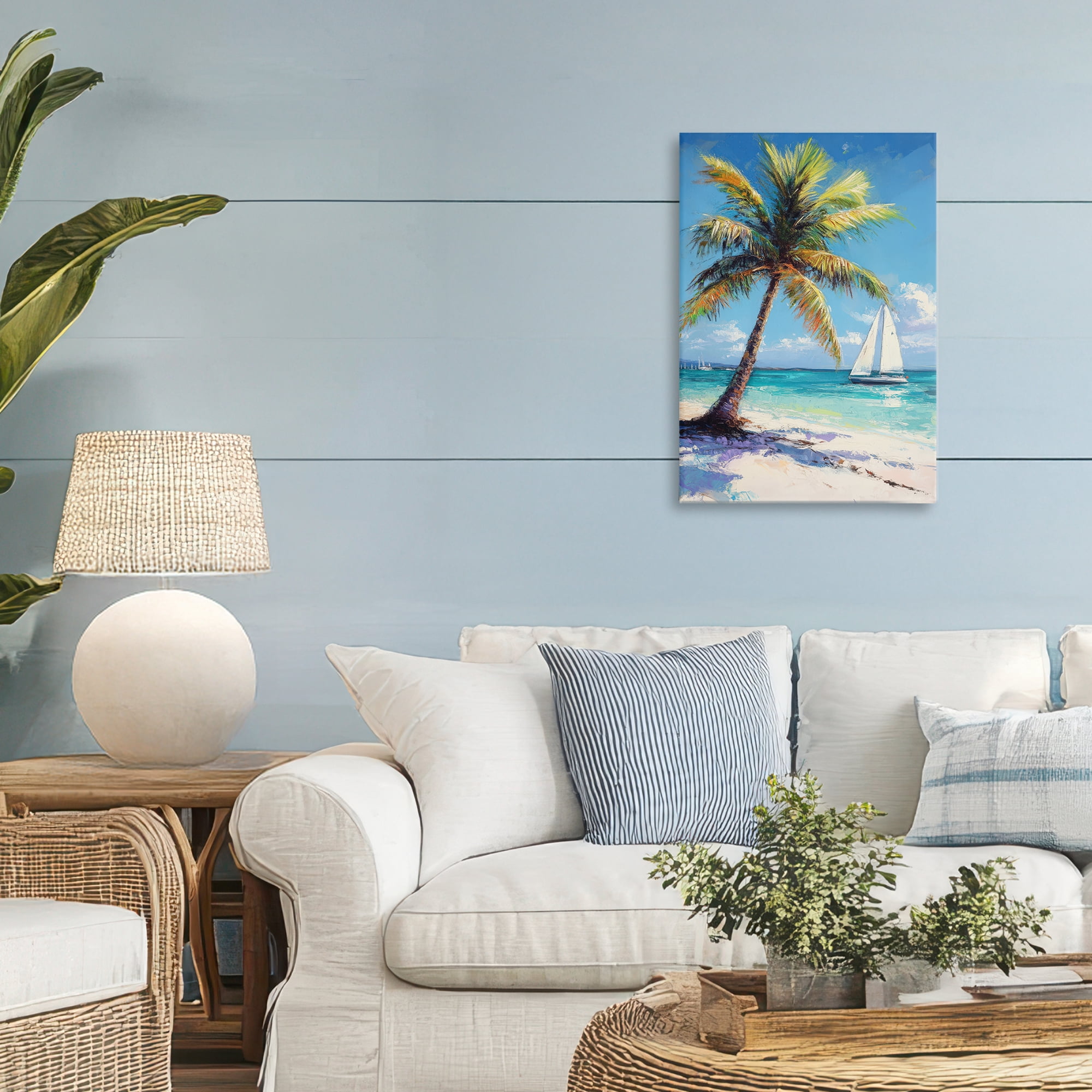 Stupell Industries Palms & Sails Beach View Canvas Wall Art, design by Petal Prints Design