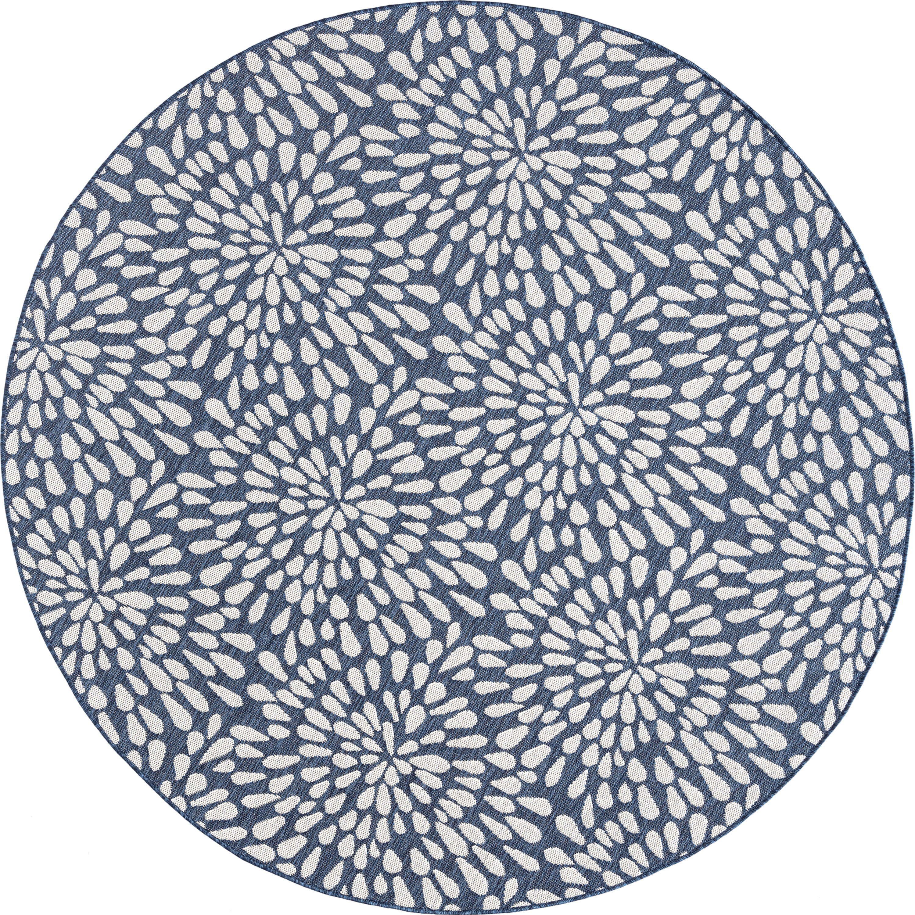 8ft Round Water Resistant, Large Indoor Outdoor Rugs for Patios, Front Door Entry, Entryway, Deck, Porch, Balcony | Outside Area Rug for Patio | Navy, Floral | Size: 7'11'' Round
